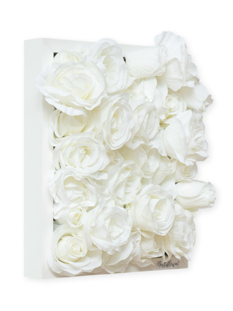 Flowerframe "EMMA" aus Realtouch Kunstpflanzen, Holzrahmen mit weißem Decor - nelliflower.de