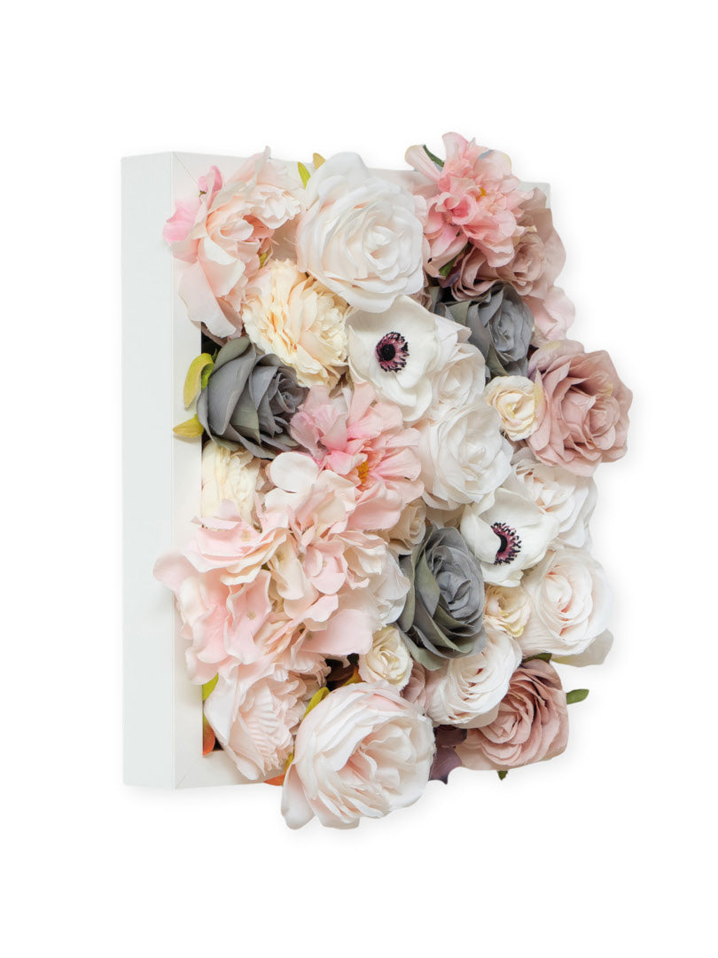 Flowerframe "HOME" aus Realtouch Kunstpflanzen, Holzrahmen mit weißem Decor - nelliflower.de