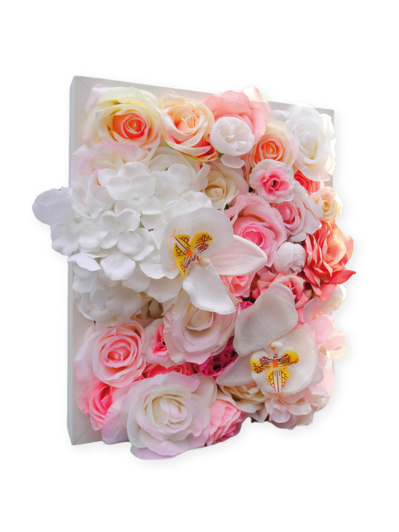 Flowerframe "MELODY" aus Realtouch Kunstpflanzen, Holzrahmen mit weißem Decor - nelliflower.de