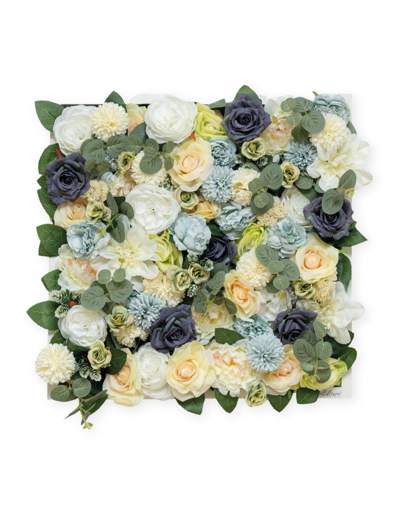 Flowerframe "SCHARFSINN" aus Realtouch Kunstpflanzen, Holzrahmen mit weißem Decor - nelliflower.de