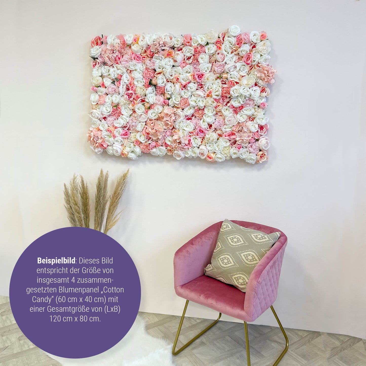 Flower panel "COTTON CANDY" made of Realtouch artificial plants
