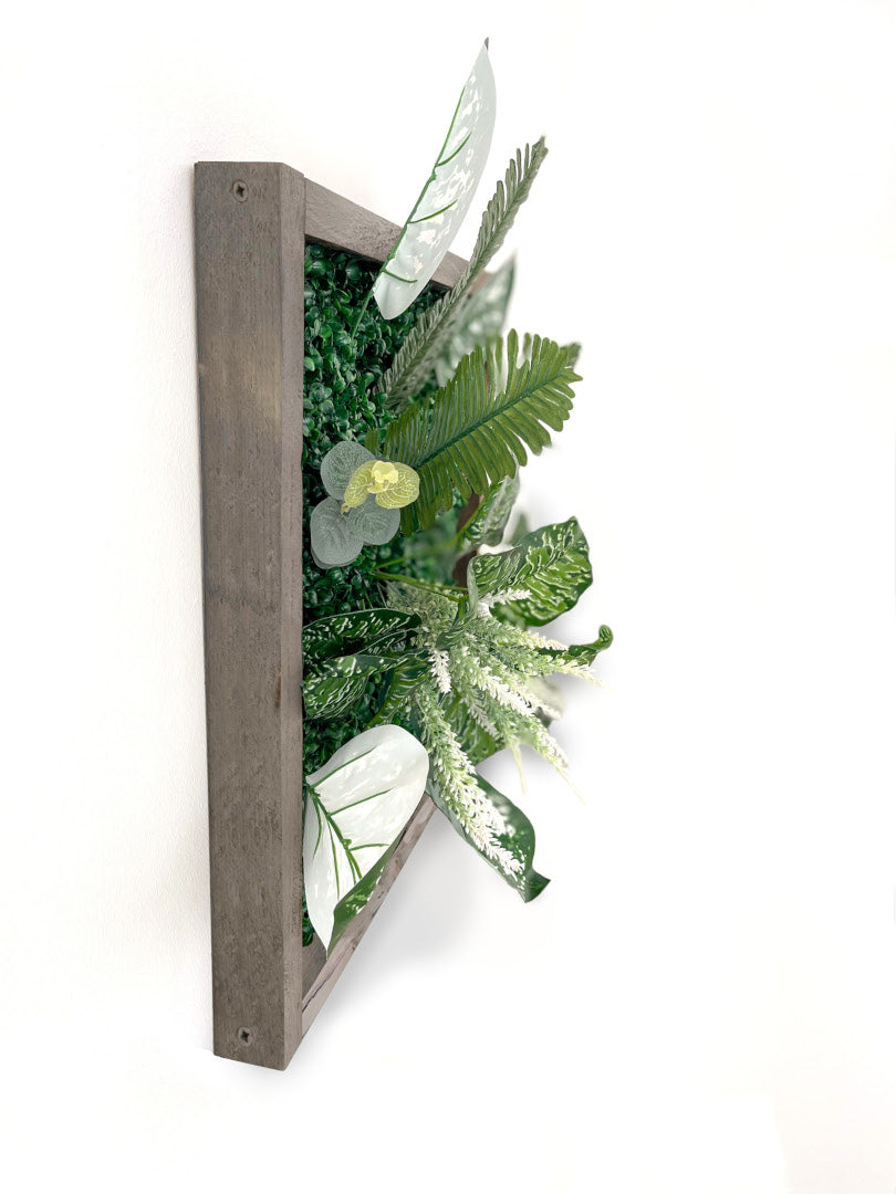 Plantframe/plant wall/moss wall "PALAU" made of Realtouch artificial plants with spruce wood frame